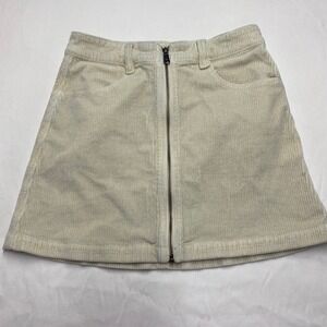 American Eagle Cream Corduroy Zip Front Mini Skirt Super Stretch Size 2 Regular